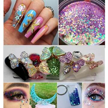 LoveOurHome 6 Colors Star Moon Chunky Glitter Flakes Resin Epoxy Accessories Holographic Black Blue Stars Glitters Confetti Crafts Sequins Decor for Nail Art/Slime/Makeup/Jewelry Making