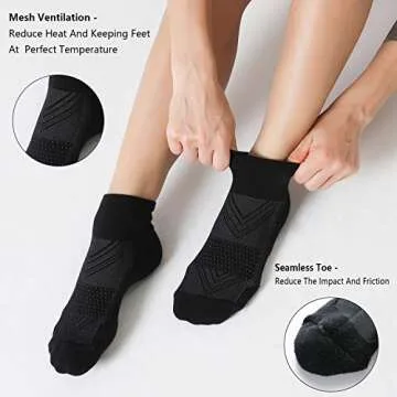 CelerSport 6 Pack Women's Ankle Socks with Cushion, Sport Athletic Running Socks, 6 Pair Black, Medium