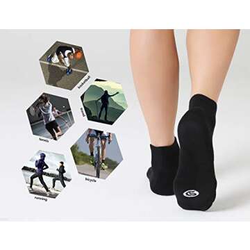 CelerSport 6 Pack Women's Ankle Socks with Cushion, Sport Athletic Running Socks, 6 Pair Black, Medium