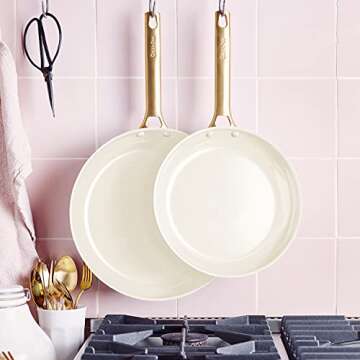 GreenPan Reserve Hard Anodized Healthy Ceramic Nonstick 8" and 10" Frying Pan Skillet Set, Gold Handle, PFAS-Free, Dishwasher Safe, Oven Safe, Blush Pink