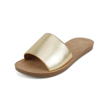 Soda Shoes Women Flip Flops Basic Plain Slippers Slip On Sandals Slides Casual Peep Toe Beach Efron-S Gold 11