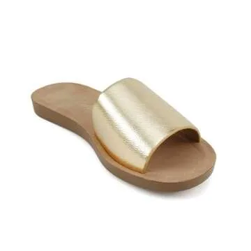 Soda Shoes Women Flip Flops Basic Plain Slippers Slip On Sandals Slides Casual Peep Toe Beach Efron-S Gold 11