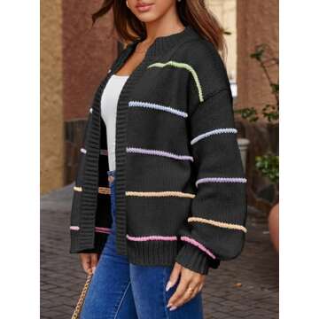 Saodimallsu Womens Color Block Cardigan Sweater Striped Open Front 2024 Fall Chunky Trendy Knit Loose Sweater Coats Black