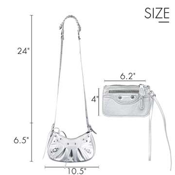 SIWWBW Women Hobo Bags Punk Style Rivet Satchel Handbags PU Leather Shoulder Purses with Half Moon Underarm Bags Women Purses (Silver)