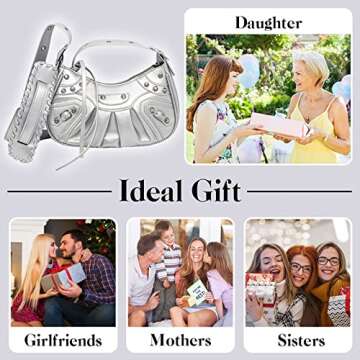 SIWWBW Women Hobo Bags Punk Style Rivet Satchel Handbags PU Leather Shoulder Purses with Half Moon Underarm Bags Women Purses (Silver)