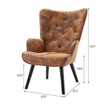 Dolonm Rustic Accent Chair Vintage Wingback Chair Microfiber Cushioned Mid Century Tall Back Chair with Arms Solid Wood Legs for Reading Living Room Bedroom Waiting Room (Brown)