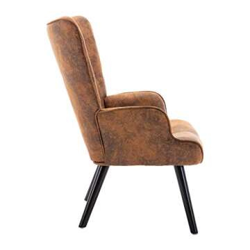Dolonm Rustic Accent Chair Vintage Wingback Chair Microfiber Cushioned Mid Century Tall Back Chair with Arms Solid Wood Legs for Reading Living Room Bedroom Waiting Room (Brown)