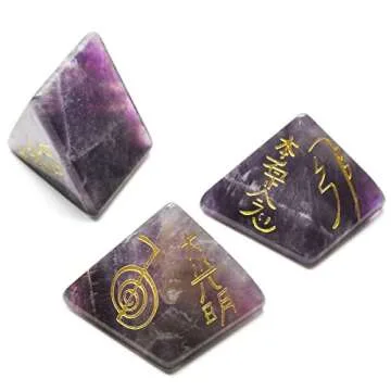 CrystalTears Usui Reiki Symbols Pyramid-Amethyst w/Etched Reiki Symbols Healing Crystal Stone