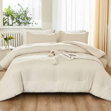 Litanika Comforter King Size Beige, 3 Pieces Lightweight Bedding Comforter Set, Down Alternative Comforter All Season Fluffy Bed Set Gift Choice