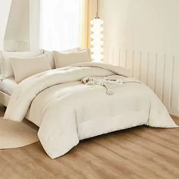 Litanika Comforter King Size Beige, 3 Pieces Lightweight Bedding Comforter Set, Down Alternative Comforter All Season Fluffy Bed Set Gift Choice