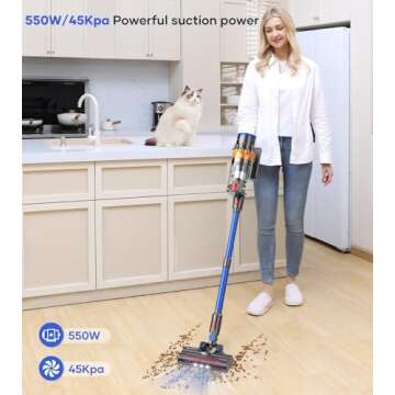 Cordless Vacuum Cleaner - 550W Powerful Stick with 60Mins Runtime and Auto Mode
