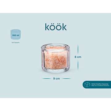 KooK Glass Salt Cellar, with Glass Lid, Embossed Pressed Glass, Clear Storage Container, for Coffee, Sugar, Spices and Candies, Dishwasher Safe, 10 oz