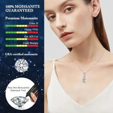 JL LITTLE FOREST Moissanite Necklace Gifts for Women, 1-3 Carat D Color VVS1 Clarity Lab Created Simulated Diamond Pendant Anniversary Birthday Jewelry Present for Wife Mom (1 Carats)