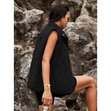 SENSERISE Womens Puffer Vest Quilted Vests Oversized Lightweight Outerwear Padded Jacket Winter Fall Outfits(Black,XL)