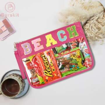 Burskit Beach Bag with Glitter Chenille Letters | Waterproof