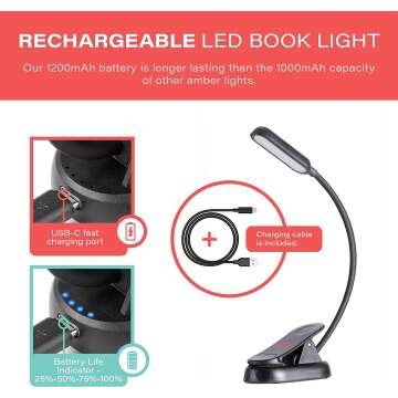 Hooga Rechargeable Book Light with Amber & Red LED