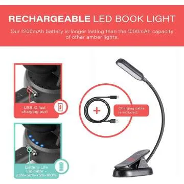 Hooga Rechargeable Book Light with Amber & Red LED