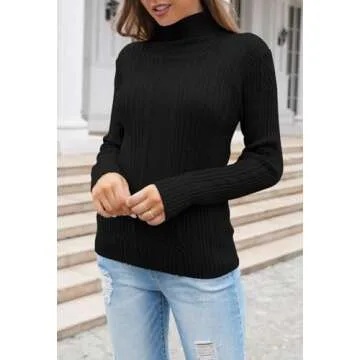 Pink Queen Women's Cable Knitted Turtleneck Casual Pullover Sweaters Black L