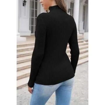 Pink Queen Women's Cable Knitted Turtleneck Casual Pullover Sweaters Black L