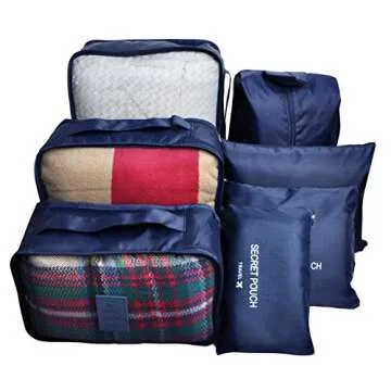 7 Packing Bags Travel Cubes Luggage Organizers Suitcase Storage Clothes Shoes Underwear Bags Set Pack Navy Blue