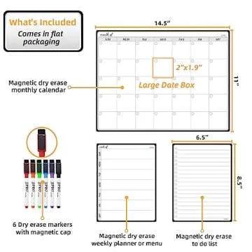 JJPRO Magnetic Monthly Calendar Whiteboard Set for Fridge-Monthly Planning Board and Two Bonus Dry E...