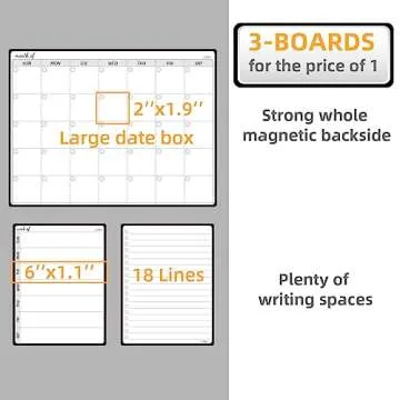 JJPRO Magnetic Monthly Calendar Whiteboard Set for Fridge-Monthly Planning Board and Two Bonus Dry Erase Grocery Board&Weekly Menu Board-Meal Planner Whiteboard/To-Do List-6 Markers