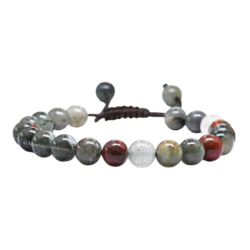 African Bloodstone Bracelet - Healing Crystal Beaded Jewelry | Adjustable 8mm Gift