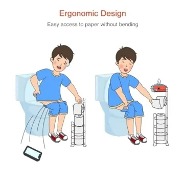 Goozii Gold Free Standing Toilet Paper Holder Stand with Phone Shelf, Floor Bathroom Tissue Holder for Large Mega Rolls, Metal Freestanding Toilet Paper Roll Holder with Wipes Storage Tray