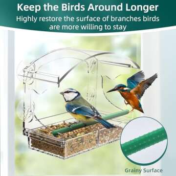 Window Bird Feeder with 4 Strong Suction Cups, Clear Window Bird Feeder for Outside, Acrylic Bird Ho...