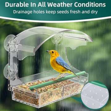 Window Bird Feeder with 4 Strong Suction Cups, Clear Window Bird Feeder for Outside, Acrylic Bird House for Window, Large Outdoor Bird Feeders, Wild Bird Watching Gift