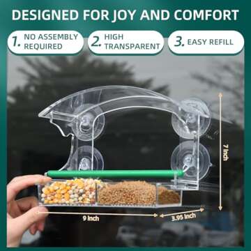 Window Bird Feeder with 4 Strong Suction Cups, Clear Window Bird Feeder for Outside, Acrylic Bird House for Window, Large Outdoor Bird Feeders, Wild Bird Watching Gift