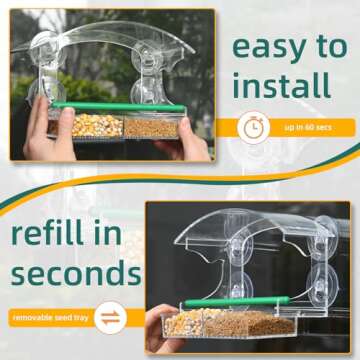 Window Bird Feeder with 4 Strong Suction Cups, Clear Window Bird Feeder for Outside, Acrylic Bird House for Window, Large Outdoor Bird Feeders, Wild Bird Watching Gift