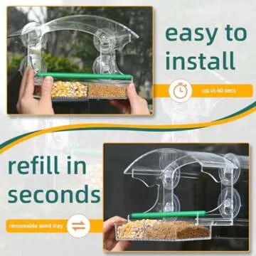 Window Bird Feeder with 4 Strong Suction Cups, Clear Window Bird Feeder for Outside, Acrylic Bird House for Window, Large Outdoor Bird Feeders, Wild Bird Watching Gift