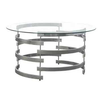 Steve Silver Company Tayside Contemporary Design, Plated Base, Tempered Glass Top, Modern Artistry Cocktail Table, 35" W x 35" D x 18" H, Clear/Chrome