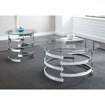 Steve Silver Company Tayside Contemporary Design, Plated Base, Tempered Glass Top, Modern Artistry Cocktail Table, 35" W x 35" D x 18" H, Clear/Chrome