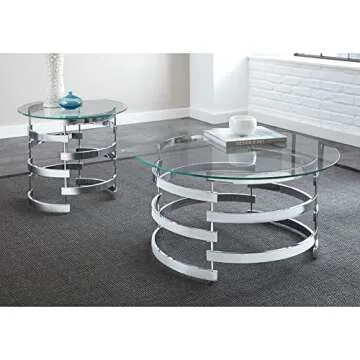 Steve Silver Company Tayside Contemporary Design, Plated Base, Tempered Glass Top, Modern Artistry Cocktail Table, 35" W x 35" D x 18" H, Clear/Chrome