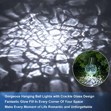 12Pack Outdoor Hanging Solar Lights - Solar Powered Crackle Glass Ball Lights Waterproof Tree Hanging Outdoor Globe Lights with Hook for Garden Balcony Patio Christmas Party Decoration, Daylight White