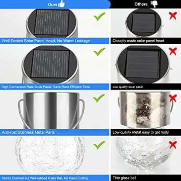 12Pack Outdoor Hanging Solar Lights - Solar Powered Crackle Glass Ball Lights Waterproof Tree Hanging Outdoor Globe Lights with Hook for Garden Balcony Patio Christmas Party Decoration, Daylight White