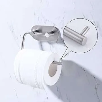 KES Self Adhesive Toilet Paper Holder SUS 304 Stainless Steel Storage Bathroom Kitchen Paper Towel Dispenser Stick On Sticky Tissue Roll Hanger Wall Mount Contemporary Style, Brushed Finish, A7071-2