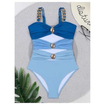 Verdusa Women's Colorblock One Piece Swimsuit Blue
