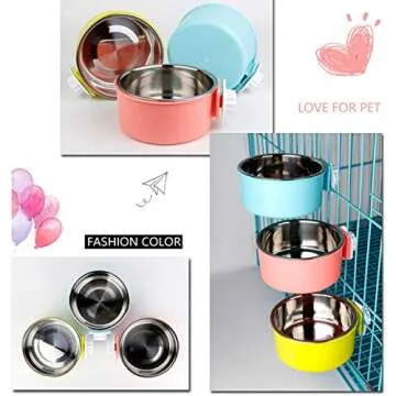 Crate Dog Bowl Removable Stainless Steel Water Food Feeder Bowls Cage Coop Cup for Cat Puppy Bird Pets (Small, Blue)