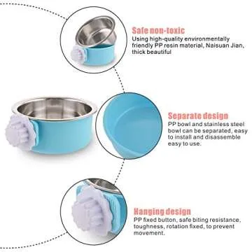 Crate Dog Bowl Removable Stainless Steel Water Food Feeder Bowls Cage Coop Cup for Cat Puppy Bird Pets (Small, Blue)