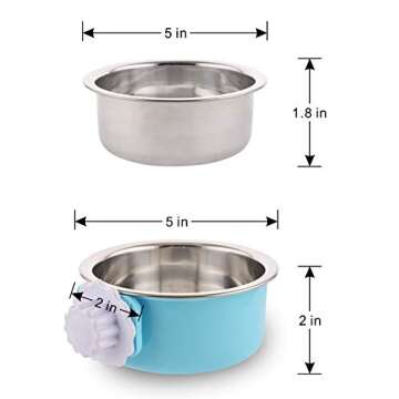 Crate Dog Bowl Removable Stainless Steel Water Food Feeder Bowls Cage Coop Cup for Cat Puppy Bird Pets (Small, Blue)