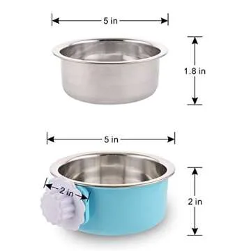 Crate Dog Bowl Removable Stainless Steel Water Food Feeder Bowls Cage Coop Cup for Cat Puppy Bird Pets (Small, Blue)
