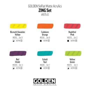 SoFlat Matte Acrylics by GOLDEN, Zing 6 Color Set