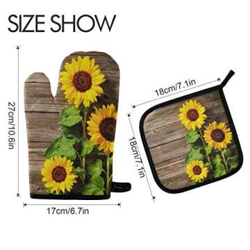 Vintage Sunflowers Spring Oven Mitts & Pot Holders Summer Floral Oven Gloves Hot Pads Kitchen Heat R...