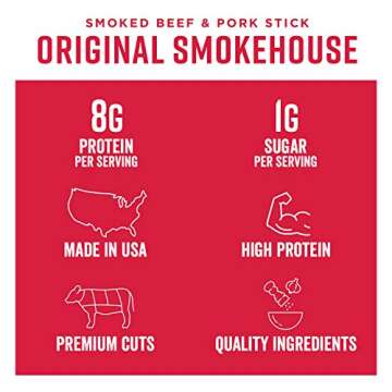 Chef's Cut Beef & Pork Snack Sticks, Original Smokehouse, High Protein Meat Snack, Individually Wrap...