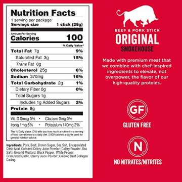 Chef's Cut Beef & Pork Snack Sticks, Original Smokehouse, High Protein Meat Snack, Individually Wrapped, 8g Protein and 100 Calories, Gluten Free - 1 Ounce (Pack of 16)