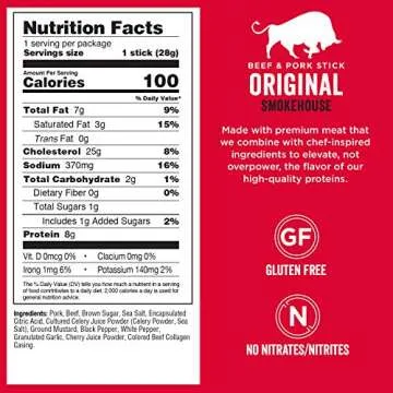 Chef's Cut Beef & Pork Snack Sticks, Original Smokehouse, High Protein Meat Snack, Individually Wrapped, 8g Protein and 100 Calories, Gluten Free - 1 Ounce (Pack of 16)