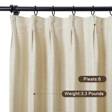TWOPAGES Double Layer Lined Pinch Pleated Curtain Sand Beige Linen Blend Light Filtering Room Darkening Curtain for Kitchen, Window Treatment Curtain Panel (1 Panel, W26 x L90)